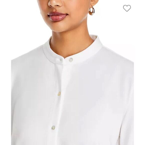 Eileen Fisher Mandarin Collar Shirt in White NWT Size Large - Picture 6 of 13